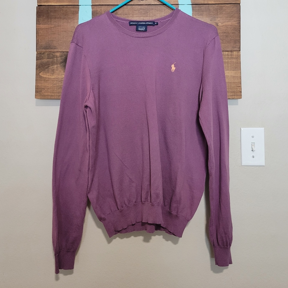 Vintage Ralph Lauren Sport Purple Peach Pony Tranaitional Lightweight Sweater XL